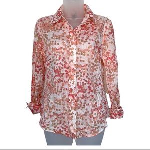 GAP Confetti Polka Dot Pattern Orange Peach Longe Sleeve Button Down Blouse